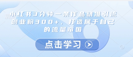 小红书3分钟一条作品精准引流创业粉300+，打造属于自己的流量帝国_菜菜笔记