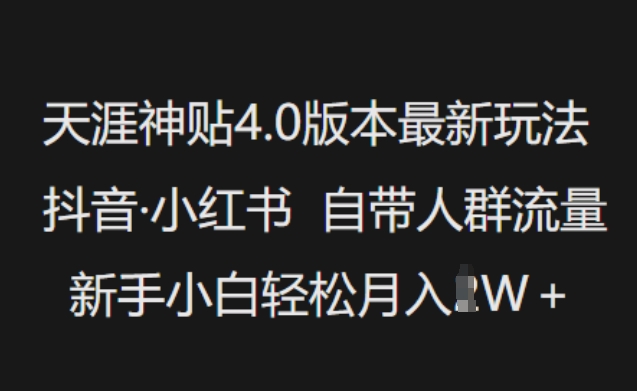 天涯神贴4.0版本最新玩法，抖音·小红书自带人群流量，新手小白轻松月入过W_菜菜笔记