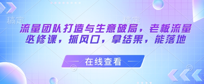 流量团队打造与生意破局，老板流量必修课，抓风口，拿结果，能落地_菜菜笔记