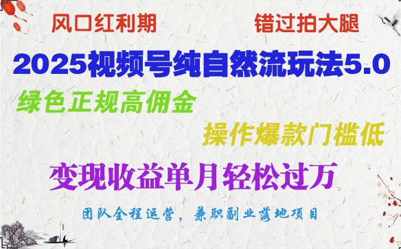 2025视频号纯自然流玩法5.0，绿色正规高佣金，操作爆款门槛低，变现收益单月轻松过万_菜菜笔记