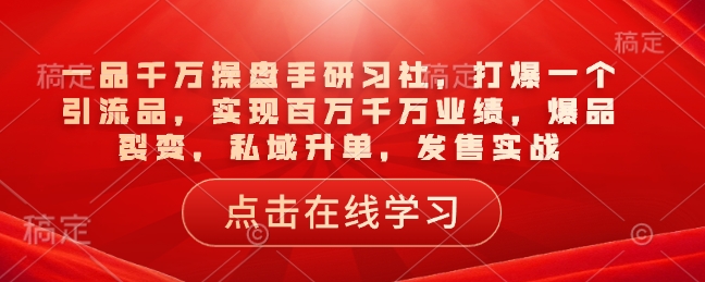 一品千万操盘手研习社，打爆一个引流品，实现百万千万业绩，爆品裂变，私域升单，发售实战_菜菜笔记