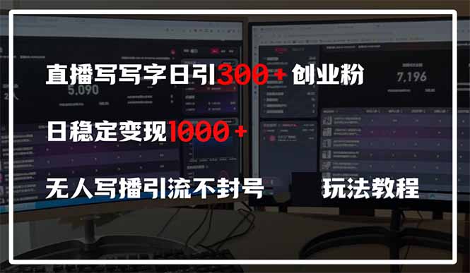 直播写写字日引300+创业粉，日稳定变现600+无人写播引流不封号，玩法教程_菜菜笔记