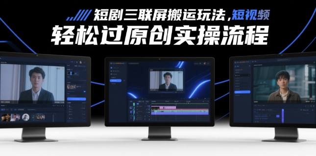 短剧三联屏搬运玩法，短剧搬运轻松过原创实操流程_菜菜笔记