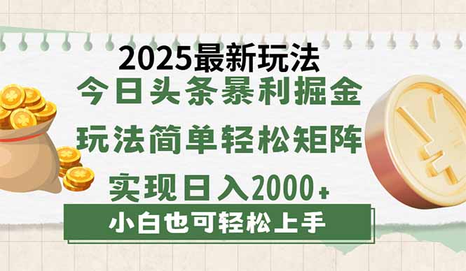 今日头条2025最新玩法，思路简单，复制粘贴，轻松实现矩阵日入2000+_菜菜笔记