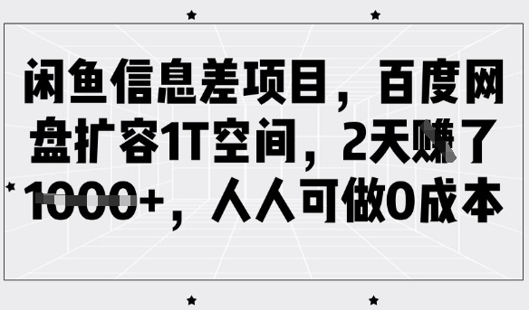 闲鱼信息差项目，百度网盘扩容1T空间，2天收益1k+，人人可做0成本_菜菜笔记