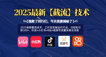 2025最新截流技术，工作室实操迭代打法，日轻松引粉300+，抖音+小红书+B站+视频号流量实操全流程_菜菜笔记
