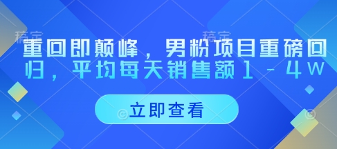 重回即颠峰，男粉项目重磅回归，平均每天销售额1-4W_菜菜笔记