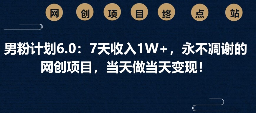 男粉计划6.0：7天收入1W+，永不凋谢的网创项目，当天做当天变现！_菜菜笔记