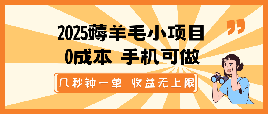 2025薅羊毛小项目，0成本 手机可做，几秒钟一单，收益无上限_菜菜笔记