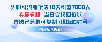 男粉引流新玩法10天引流7000人当日变现四位数可复制可批量0封号_菜菜笔记