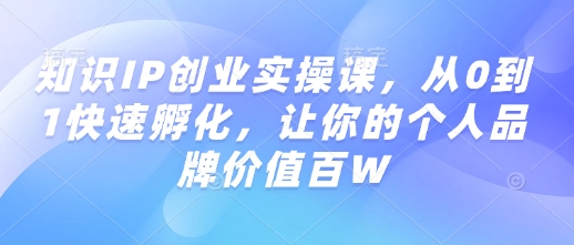 知识IP创业实操课，从0到1快速孵化，让你的个人品牌价值百W_菜菜笔记