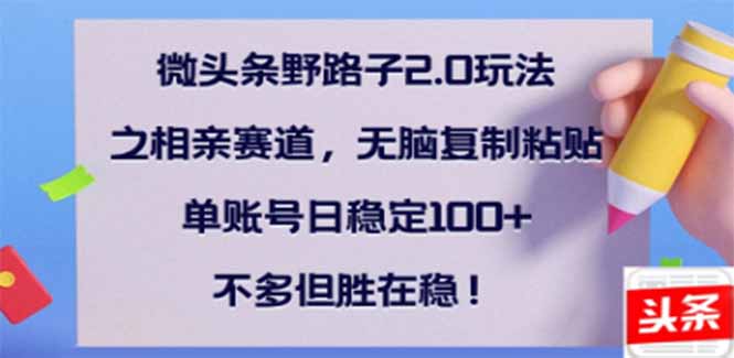 微头条野路子2.0玩法之相亲赛道，无脑搬砖复制粘贴，单账号日稳定300+…_菜菜笔记