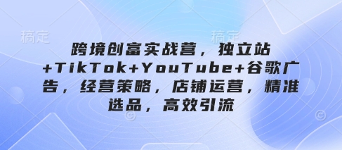 跨境创富实战营，独立站+TikTok+YouTube+谷歌广告，经营策略，店铺运营，精准选品，高效引流_菜菜笔记