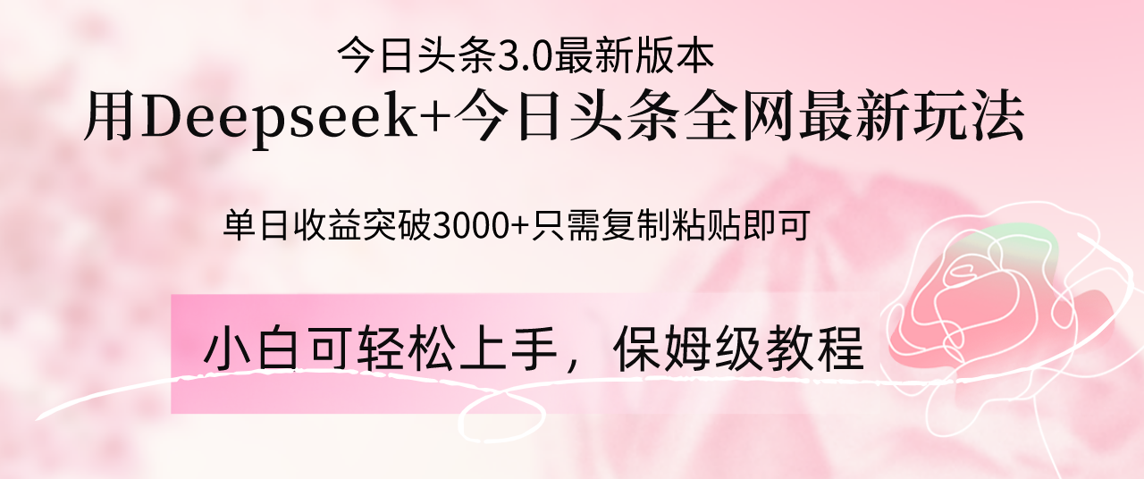 Deepseek结合今日头条全网最新玩法，单日收益突破3000+，只需要简单的…_菜菜笔记