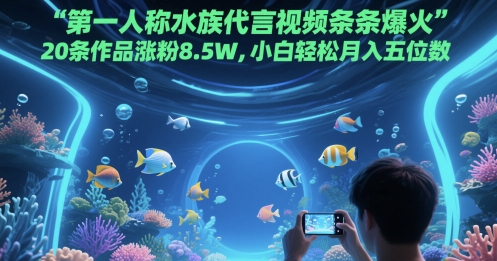 第一人称水族代言视频条条爆火，20条作品涨粉8.5W，小白轻松月入五位数_菜菜笔记
