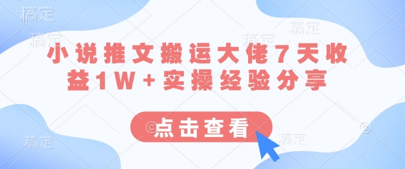 小说推文搬运大佬7天收益1W+实操经验分享_菜菜笔记