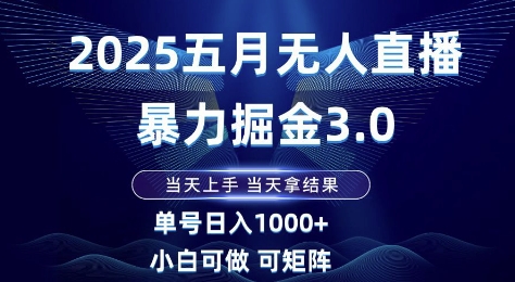 2025五月无人直播暴力掘金3.0，当天上手，当天拿结果，单号日入1k+小白可做可矩阵【揭秘】_菜菜笔记