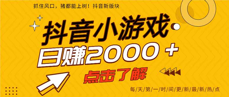 抖音小游戏，最新风口项目，亲测单游戏2000+感兴趣点击了解。_菜菜笔记