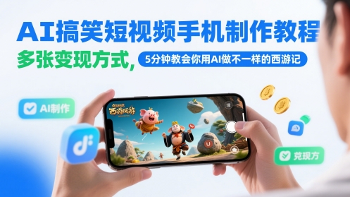AI搞笑短视频手机制作教程，多张变现方式，5分钟教会你用AI做不一样的西游记_菜菜笔记