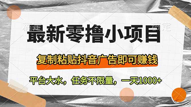 最新零撸小项目，复制粘贴抖音广告即可赚钱，平台大水，任务不限量，一…_菜菜笔记
