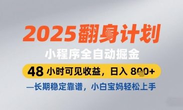 2025小程序全自动掘金，48 小时可见收益，日入8张，长期稳定靠谱，小白宝妈轻松上手【揭秘】_菜菜笔记