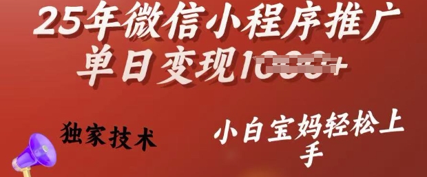 25年微信小程序推广单日变现多张，独家技术，小白宝妈轻松上手【揭秘】_菜菜笔记