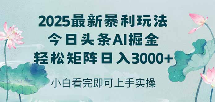 今日头条2025年最新暴利玩法，思路简单，复制粘贴，轻松实现矩阵日入3000+_菜菜笔记