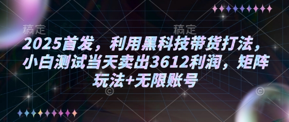 2025首发，利用黑科技带货打法，小白测试当天卖出3612利润，矩阵玩法+无限账号【揭秘】_菜菜笔记
