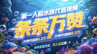 第一人称水族代言视频，条条万赞，20条作品涨粉7.8W，多种变现方式月入五位数_菜菜笔记