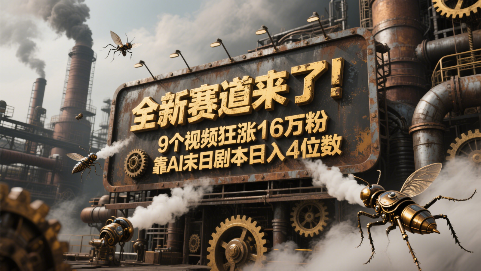 全新赛道来了！9个视频狂涨16万粉，靠AI末日剧本日入4位数，评论区爆肝追更！_菜菜笔记
