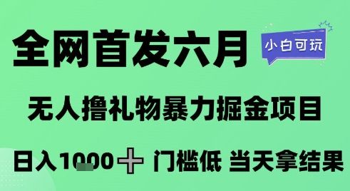 全网首发六月，无人撸礼物暴力掘金项目，日入1K+门槛低，当天拿结果，小白可玩【揭秘】_菜菜笔记