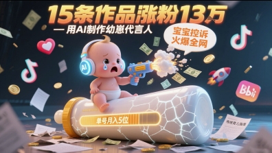 用AI制作幼崽代言人，宝宝的控诉火爆全网，15条作品涨粉13W，单号月入5位数实操教程_菜菜笔记