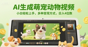 AI生成萌宠动物视频，小白轻松上手，多种变现方式，日入4位数_菜菜笔记