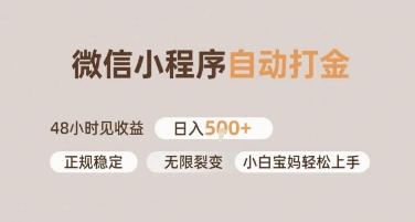 微信小程序自动打金，快速见收益，日入多张，长期稳定靠谱，小白宝妈轻松上手【揭秘】_菜菜笔记