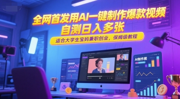 全网首发用AI一键制作爆款视频，自测日入多张，适合大学生宝妈兼职创业，保姆级教程_菜菜笔记