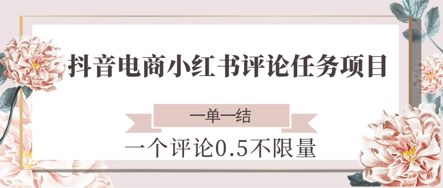 抖音电商小红书评论任务项目，一个评论0.5，一单一结 不限量_菜菜笔记