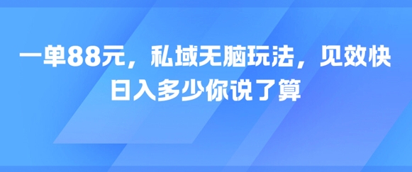 一单88元，私域无脑玩法，见效快，日入多少你说了算_菜菜笔记