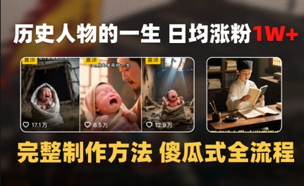 历史人物的一生 日均涨粉1W+，完整制作方法 傻瓜式全流程_菜菜笔记