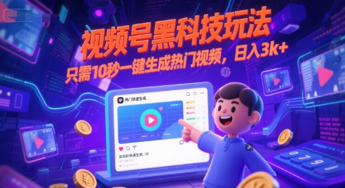 视频号黑科技玩法，只需10秒一键生成热门视频，日入3k+【揭秘】_菜菜笔记