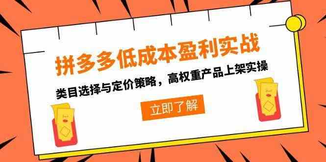 拼多多低成本盈利实战，类目选择与定价策略，高权重产品上架实操_菜菜笔记
