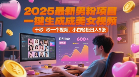 2025最新男粉项目，一键生成美女视频，日引600+色粉 十秒一个视频，小白轻松日入5张【揭秘】_菜菜笔记