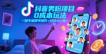 抖音男粉项目0成本玩法，一部手机即可操作，日均4张+，时间自由_菜菜笔记