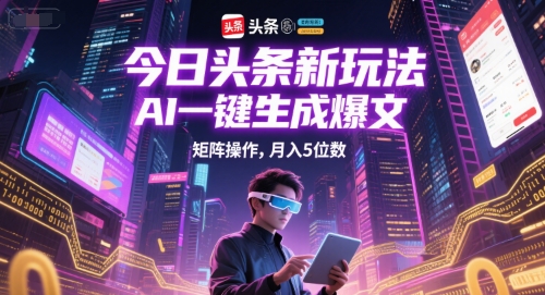 今日头条新玩法，AI一键生成爆文，矩阵操作，月入5位数_菜菜笔记
