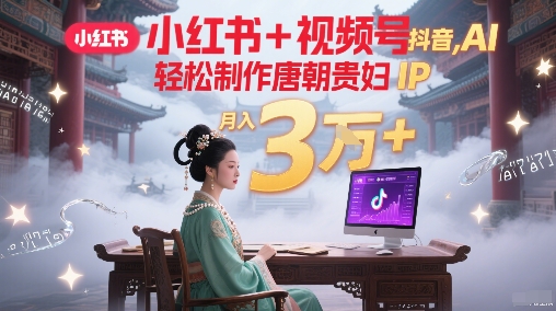 小红书+视频号+抖音，AI轻松制作唐朝贵妇IP，每天30分钟，轻松产出N条，月入3W+_菜菜笔记