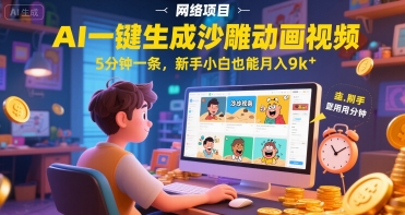 AI一件生成沙雕动画视频，5分钟一条，新手小白也能月入9k+_菜菜笔记