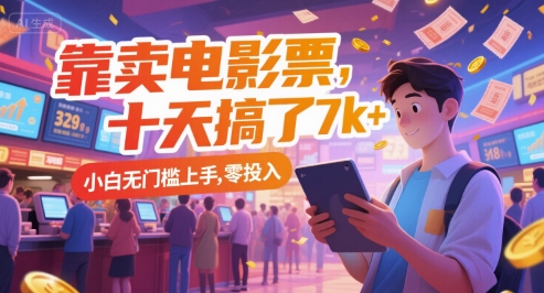 靠卖电影票，十天搞了7k+，小白无门槛上手，零投入【揭秘】_菜菜笔记