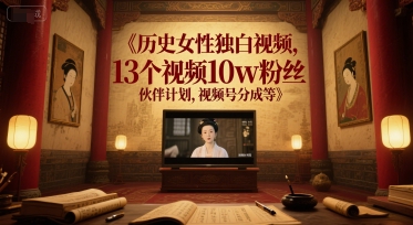 历史女性独白视频，13个视频10w粉丝，伙伴计划，视频号分成等_菜菜笔记