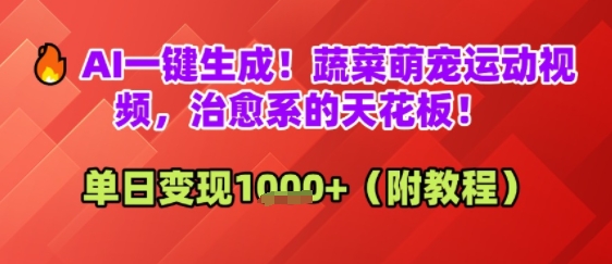 AI一键生成！蔬菜萌宠运动视频，治愈系的天花板！单日变现多张_菜菜笔记
