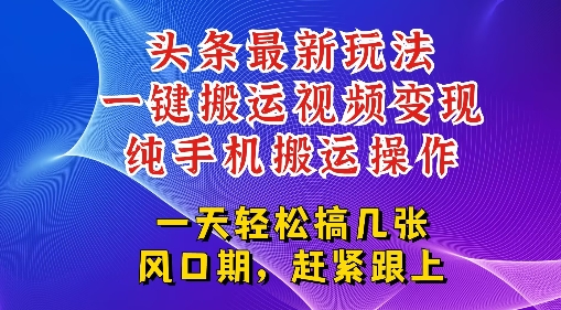今日头条最新玩法，一键搬运视频也能轻松变现，随随便便就爆百W流量，新风口新玩法_菜菜笔记