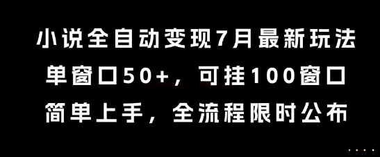 小说全自动变现7月玩法，单窗口50+，可挂100窗口，简单上手，全流程限时公布【揭秘】_菜菜笔记